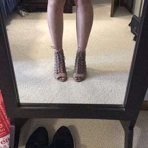 Tan Rampage Lace Up Wedged Sandals